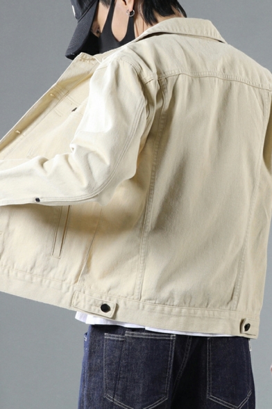 Men's Denim Jacket Casual Long Sleeve Stand Collar Cargo Jacket
