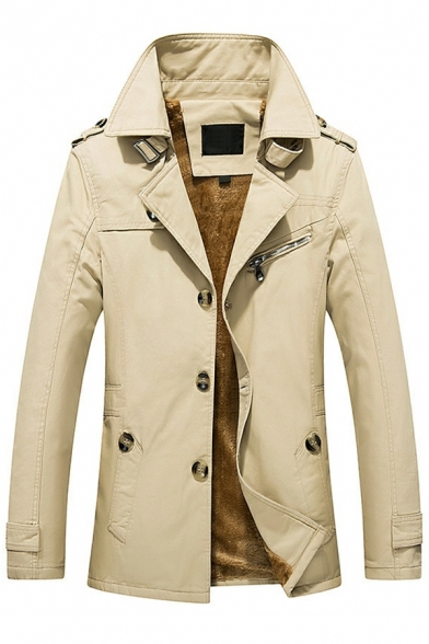 Dashing Boys Coat Whole Colored Lapel Collar Long Sleeves Fitted Button Down Trench Coat