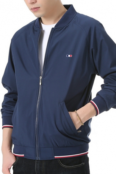 Guy's Freestyle Jacket Contrast Line Long-Sleeved Fitted Zipper Stand Neck Baseball Jacket
