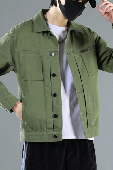 Men's Denim Jacket Casual Long Sleeve Stand Collar Cargo Jacket