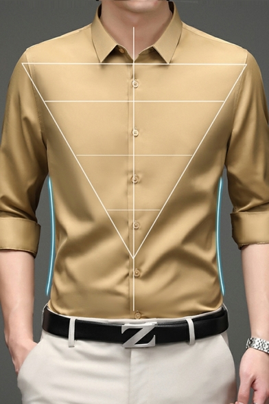 Men's Long Sleeve Shirt Business Casual Solid Color Button Down Collar Shirt