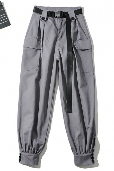 Cozy Ladies Pants Whole Colored High Waist Flap Pocket Long Length Belt Detail Pants