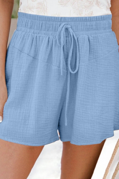 Girlish Women's Shorts Solid Loose Fit Drawstring Waist Mid Rise Pocket Shorts