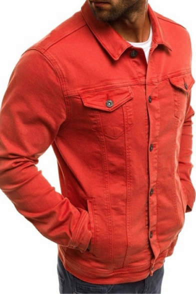 Men's Denim Jacket Casual Solid Color Multi-Pocket Cargo Jacket