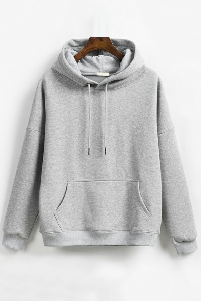 Popular Women Hoodie Pure Color Pocket Drawstring Hooded Relaxed Hoodie