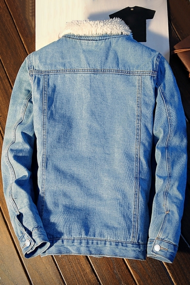 Street Look Guys Jacket Solid Pocket Spread Collar Loose Single Breasted Denim Jacket