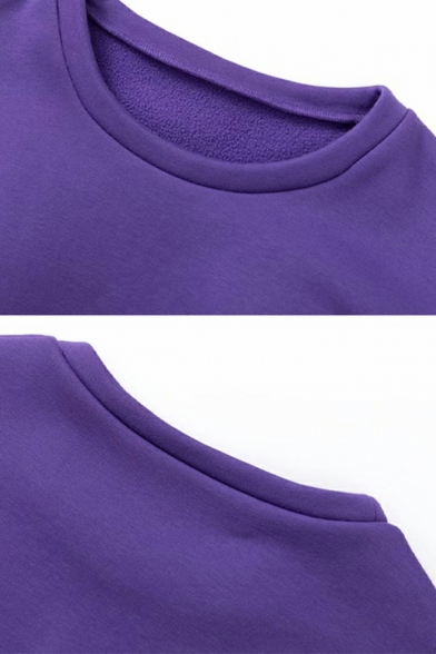 Creative Mens Sweatshirt Solid Color Long Sleeve Crew Neck Regular Crop Sweatshirt