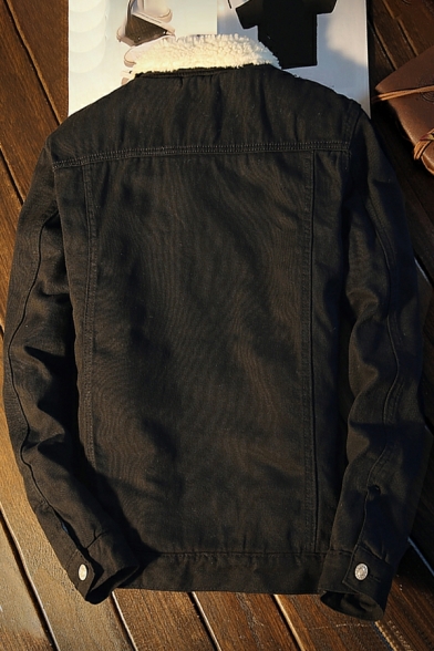 Street Look Guys Jacket Solid Pocket Spread Collar Loose Single Breasted Denim Jacket