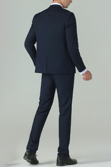 Street Look Mens Suit Set Plain Lapel Collar Long Sleeve Button Down with Pants Suit Set