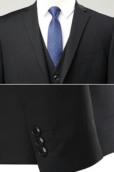 Chic Suit Set Solid Pocket Lapel Collar Long Sleeve Button with Pants Blazer Set for Men