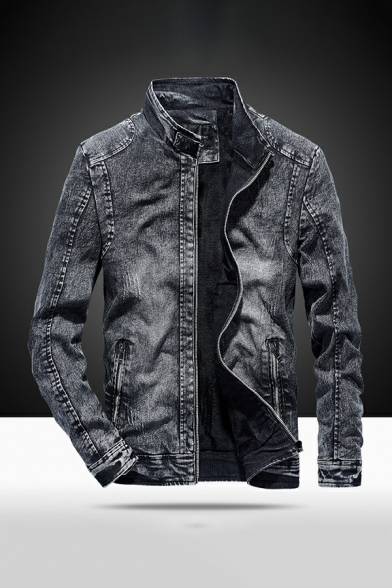 Slim Men's Vintage Denim Jacket Fleece Autumn Winter Cotton Zip Fly Coats and Jackets