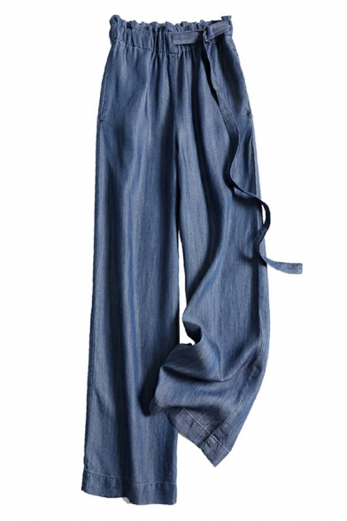 Urban Pants Whole Colored Belt Design High Rise Full Length Loose Wide Leg Pants for Girls