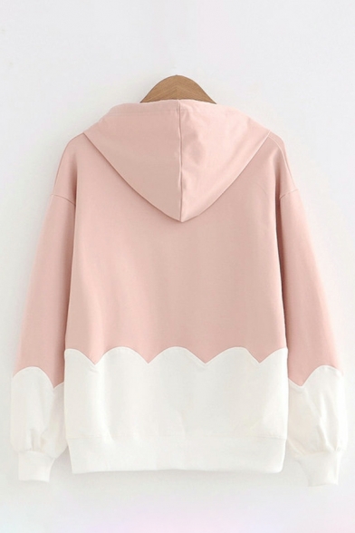 Hooded Sweater Women's Long Sleeves Loose Cute Color Block Sweater