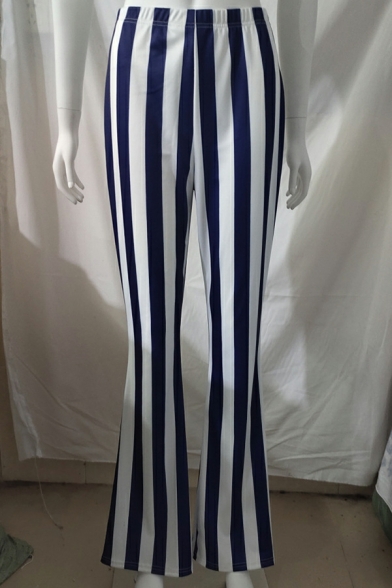 Plus Size Casual Pants Fashion Women's Striped High Waist Flared Pants