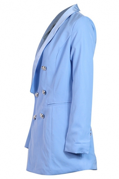 Women Urban Blazer Solid Pocket Long Sleeve Regular Shawl Collar Double Breasted Blazer