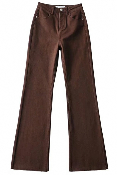 Pop Jeans Plain High Rise Long Length Regular Fit Pocket Zip down Bootcut Jeans for Women