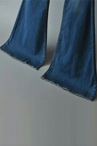 Raw Hem Jeans Women's Slim High Waist Elastic Zipper Flared Pants