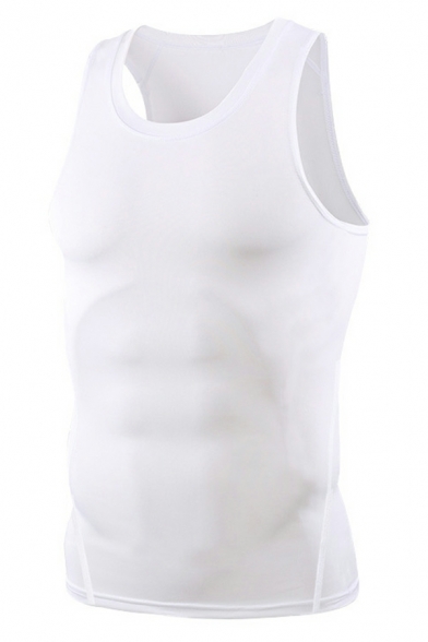 Leisure Men Tank Top Whole Colored Sleeveless Scoop Neck Slimming Tank Top