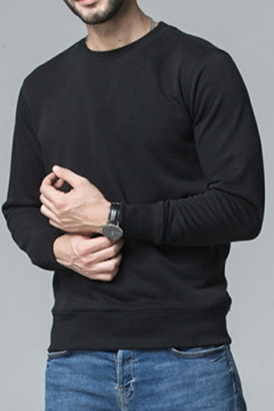 Street Style Mens Sweatshirt Plain Long Sleeve Regular Round Collar Pullover Sweatshirt