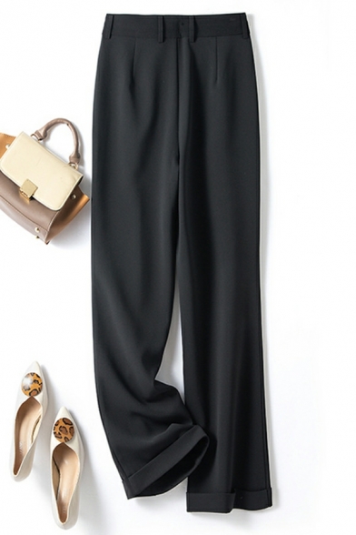 Women's Casual Straight Trousers Commuting High Waist Loose Pants