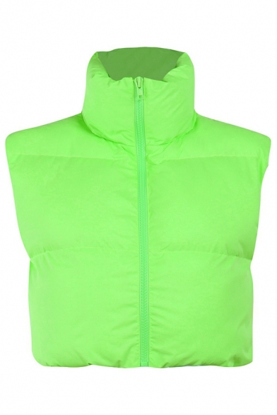 Freestyle Girls Vest Whole Colored Stand Collar Regular Fit Zip Placket Crop Vest
