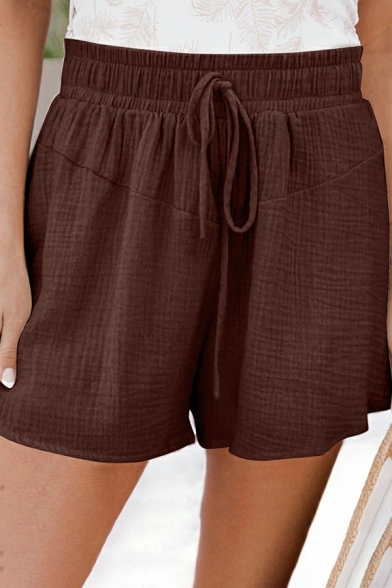 Girlish Women's Shorts Solid Loose Fit Drawstring Waist Mid Rise Pocket Shorts