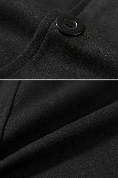 Men Dashing Pea Coat Plain Pocket Decoration Fitted Lapel Collar Double Breasted Pea Coat