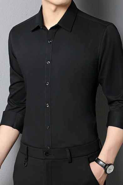 Men's Business Shirt Casual Long Sleeve Solid Color Stand Collar Shirt