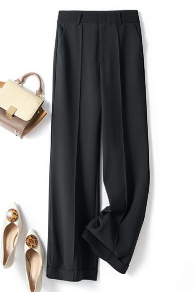 Women's Casual Straight Trousers Commuting High Waist Loose Pants