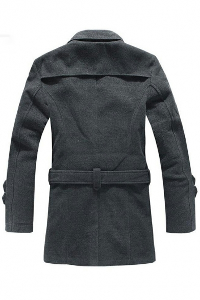 Casual Coat Plain Lapel Collar Regular Long-Sleeved Double Breasted Trench Coat for Men