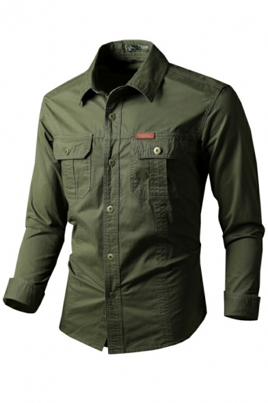 Elegant Men's Shirt Pure Color Turn-down Collar Long Sleeves Slimming Button down Shirt