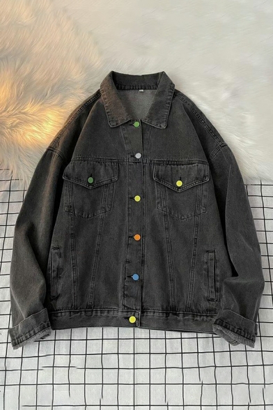 Spring Denim Jacket Men's Loose Long Sleeve Lapel Button Jacket