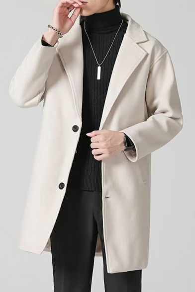 Boys Cozy Trench Coat Plain Long Sleeve Regular Lapel Collar Single-Breasted Trench Coat