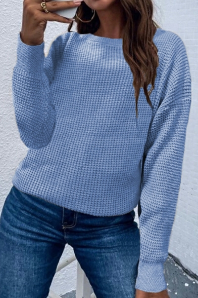 Leisure Girls Sweater Solid Color Long Sleeve Round Neck Regular Pullover Sweater