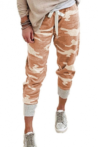 Original Ladies Pants Camouflage Print Drawstring Pocket Mid Rise Ankle Length Pants