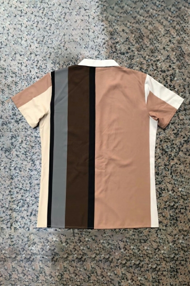 Short Sleeve Shirt Color-blocking Patch Single-Breasted V-Neck Shirt