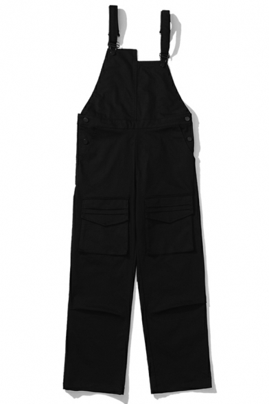 Boyish Guys Overalls Zipper Design Whole Colored Sleeveless Relaxed Ankle Length Overalls
