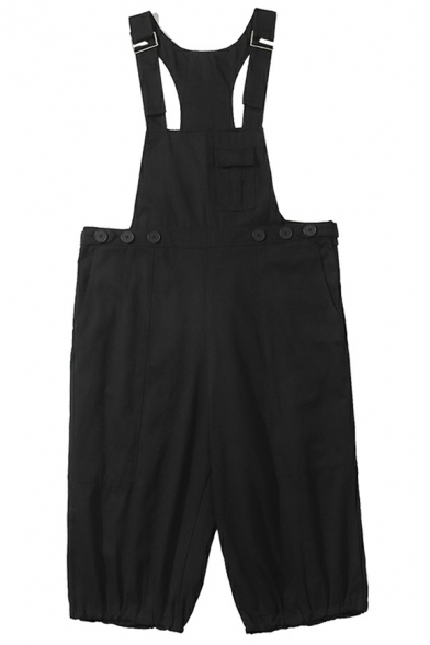 Boys Leisure Overalls Pure Color Sleeveless Front Pocket Loose Fit Mid Rise Overalls