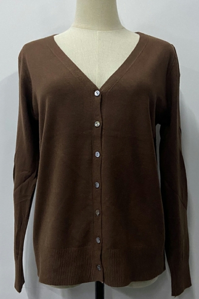 Cozy Cardian Plain Long-sleeved Slimming Open Front Button down Cardian for Ladies
