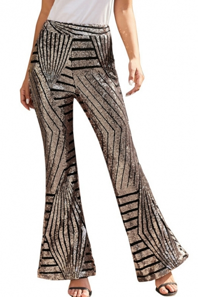 Fashion Flared Pants Women's Casual High Waist Sequined Wide Leg Pants