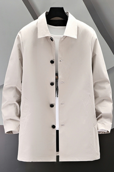 Polyester Trench Coats Off-White Lapel Single Breasted Short Dusters for Men