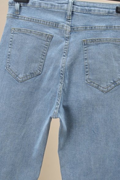 Trendy Jeans Plain Split Front High Waist Pocket Zip Placket Bootcut Jeans for Girls