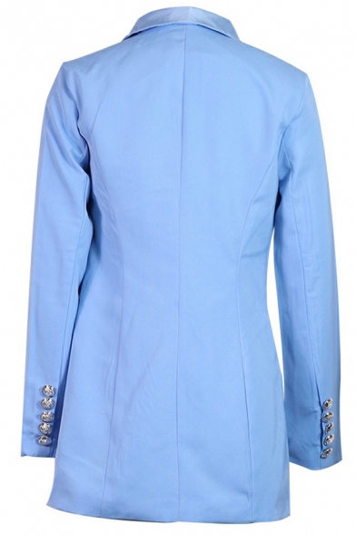 Women Urban Blazer Solid Pocket Long Sleeve Regular Shawl Collar Double Breasted Blazer