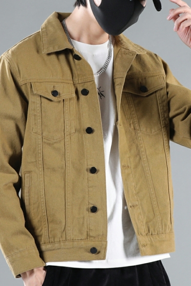 Casual Denim Jacket Men's Fashion Long Sleeve Lapel Cargo Jacket
