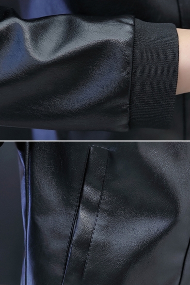 Fancy Jacket Contrast Trim Long Sleeves Regular Stand Collar Zip Placket PU Jacket for Men
