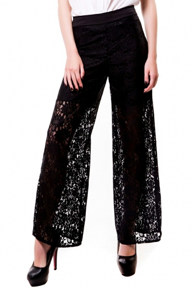 Pop Pants Whole Colored Lace Detailed High Rise Ankle Length Wide Leg Pants for Girls