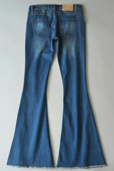 Raw Hem Jeans Women's Slim High Waist Elastic Zipper Flared Pants