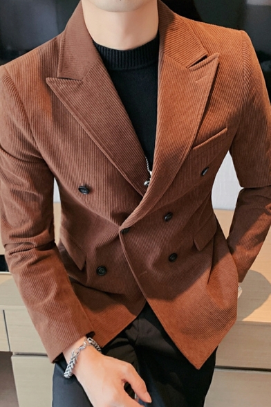 Casual Corduroy Blazer Men's Slim Long Sleeve Lapel Double Breasted Blazer