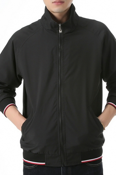 Guy's Freestyle Jacket Contrast Line Long-Sleeved Fitted Zipper Stand Neck Baseball Jacket