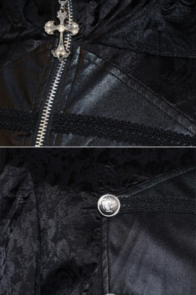 Leisure Men Jacket Solid Button Design Long Irregular Sleeve Hooded Zip Fly Leather Jacket